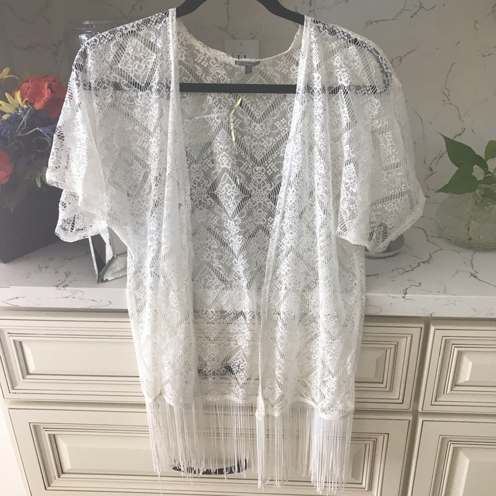 White Fringed Lace Cover Up